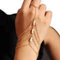 2022 New Fashion Gold Plated Ethnic Beaded Finger Ring Bracelet Women's Trendy Layered Belly Dance Accessories Alloy Gift