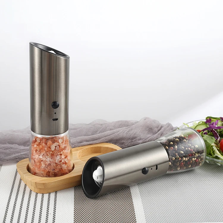 USB Rechargeable Exquisite Stainless Steel Electric Spice Pepper Grinder Mill with Straight Shape