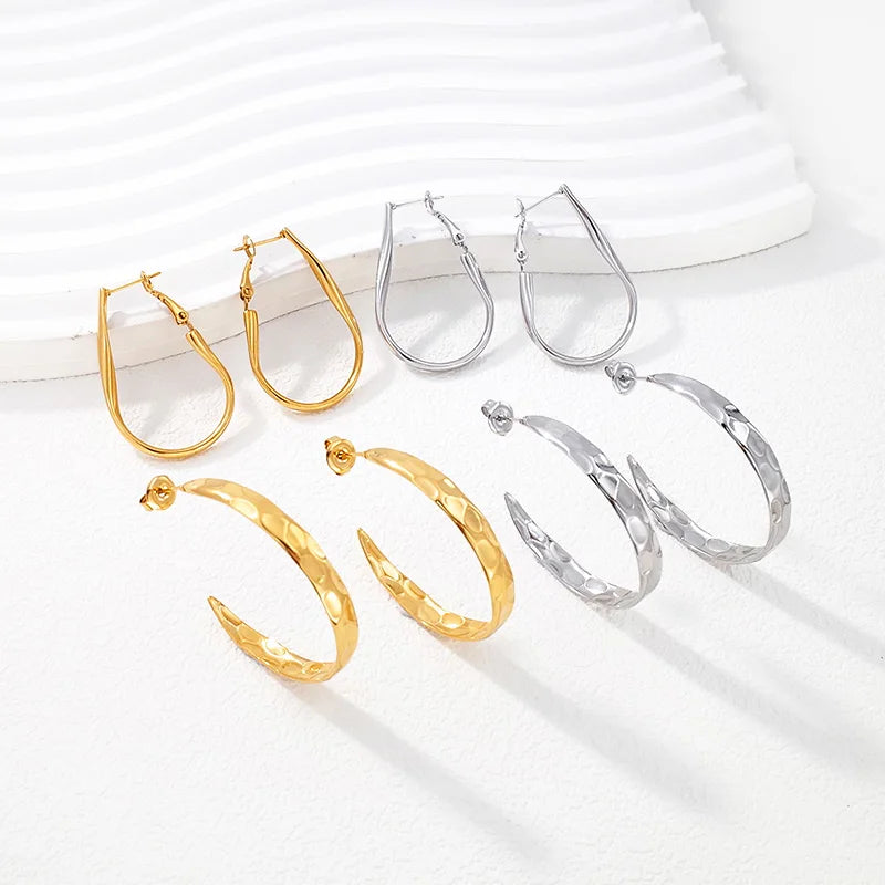 Fashion Simple Stainless Steel Tarnish Free Jewelry Wholesale 18K Gold Plated Hoop Earrings Joyas De Acero Inoxidable Para Mujer