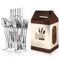 24-Piece Gift Package Silverware Set With ShelfUtensils Set Includes Knives/Spoon/ForkIdeal for Home Wedding Festival Party