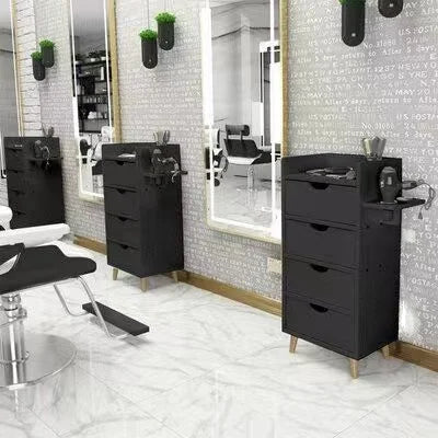 Foldable Hair Salon Tool Cabinet Drawer-Type Mirror Table for Haircutting for Living Room Hairdressing Tool Storage