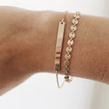 EManco Personalized Bar Bracelet Set Gold Plated Chain Set Round Disc Chain Bracelets Stainless Steel Stacking Jewelry for Women