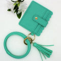 Leather Keychain Holder Wholesale Custom Keychain Holder Leather Wallet Wristlet Bangle Loop ID Card Holder Purse With Tassel