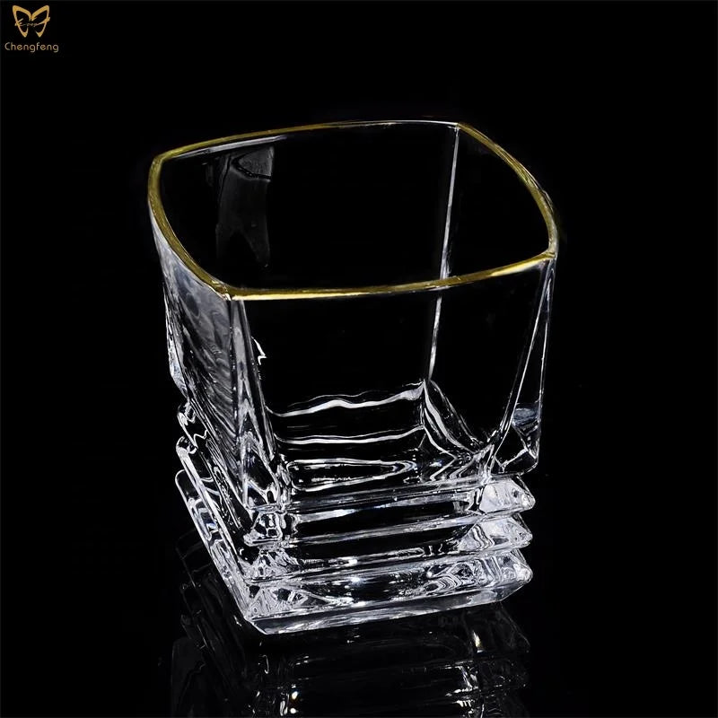 Unusual Whiskey GlassesHand-painting Rock Glass Whisky Glass with Gold RimBar Glassware