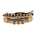 Classic Design Luxury CZ Pave Cube Charm Stainless Steel Beaded Custom Logo Macrame Bracelet Set Men JBS11006