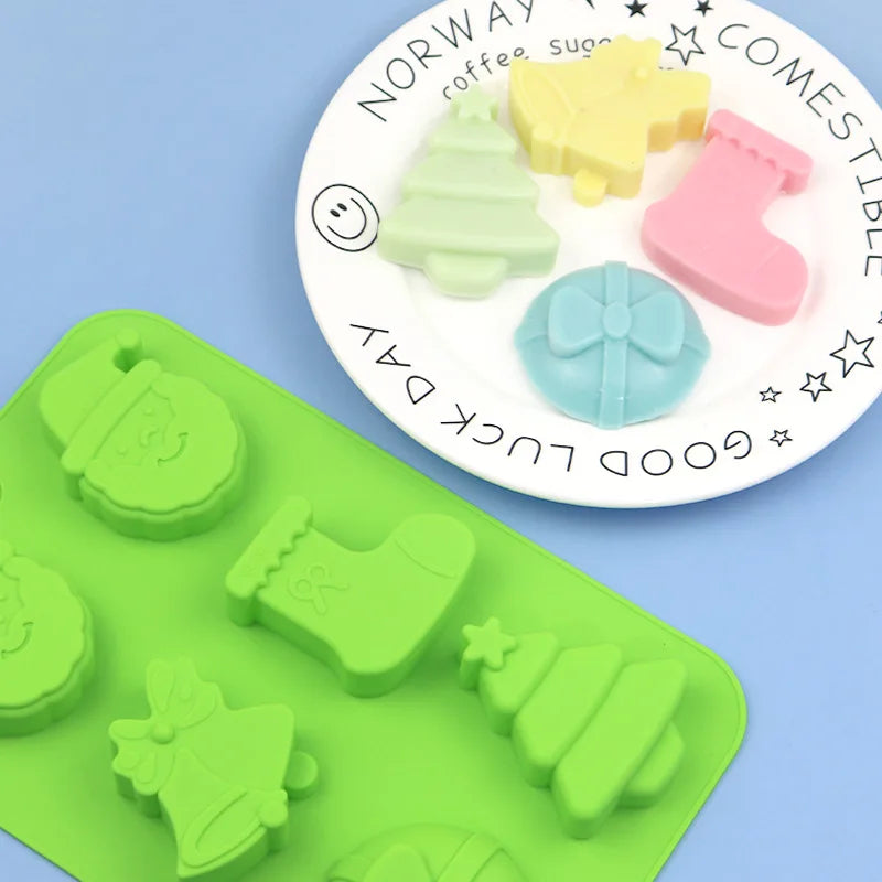 Handmade 100% Food Grade Eco-Friendly Christmas Silicone Molds for Cake Tools Includes Tree Elk Bells Santa Snowman for Cakes