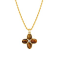 Luxury 18K Gold Plated Stainless Steel Four Leaf Tiger's Eye Stone Necklace Classic Fashion Link Chain Waterproof for Party