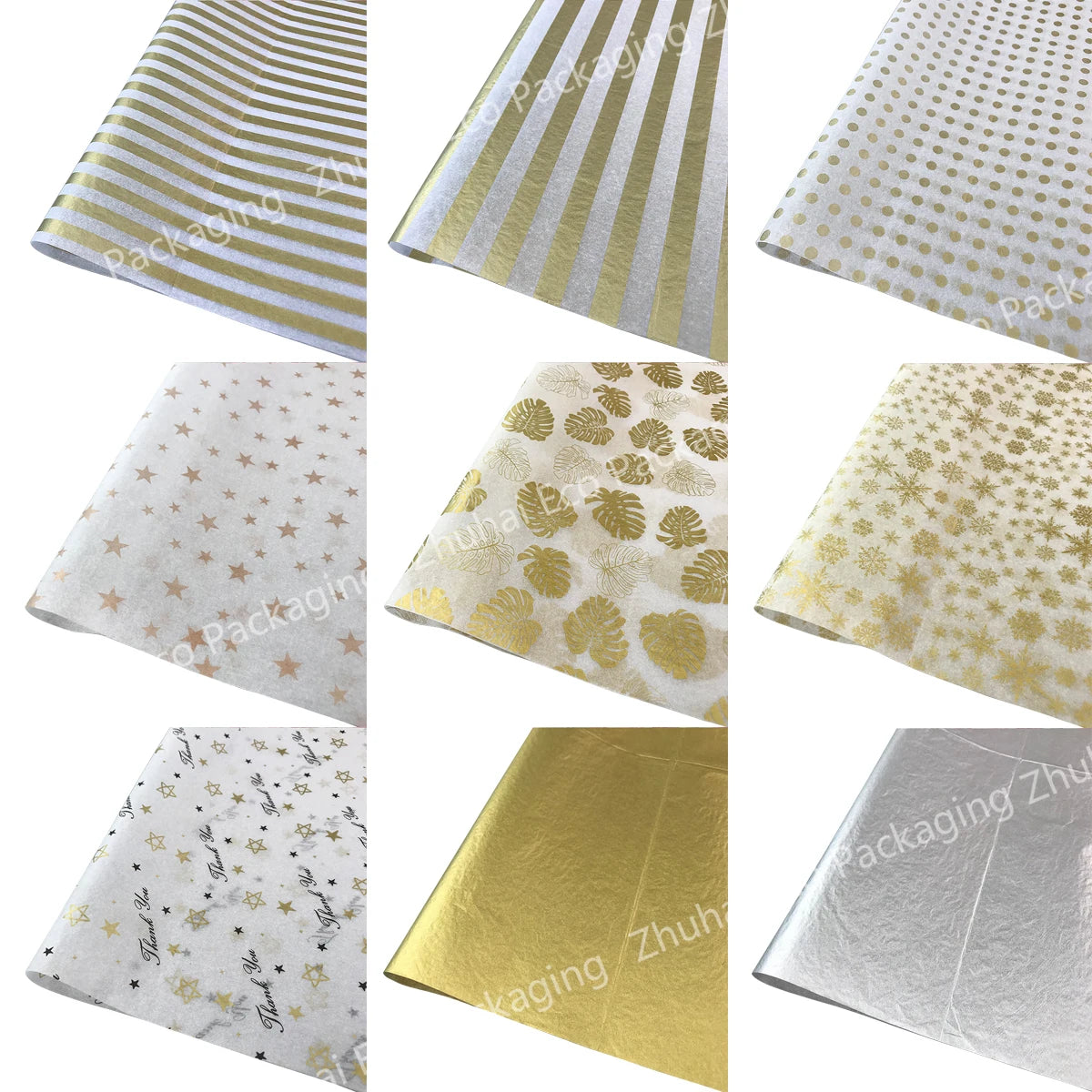 White Stamping Gold Logo Garment Gift Packing Tissue Paper Sheets for Product Packaging