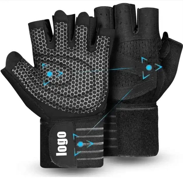 Mens Weight Lifting Gloves Grip Workout Bodybuilding Fitness Gloves with Wrist Wrap Support