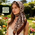 Custom Designed Women's Fashion Polyester Scarf 90*90 Silk Satin Shawl with Screen Printing Leopard Print Large Square Scarfs