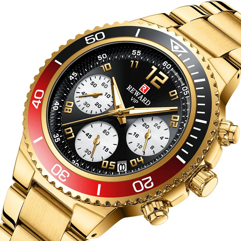 Reward VIP Trendy Design Waterproof Stainless Steel Quartz Watch Luxury Watch Gold Plating Male Fashion Wrist Watch