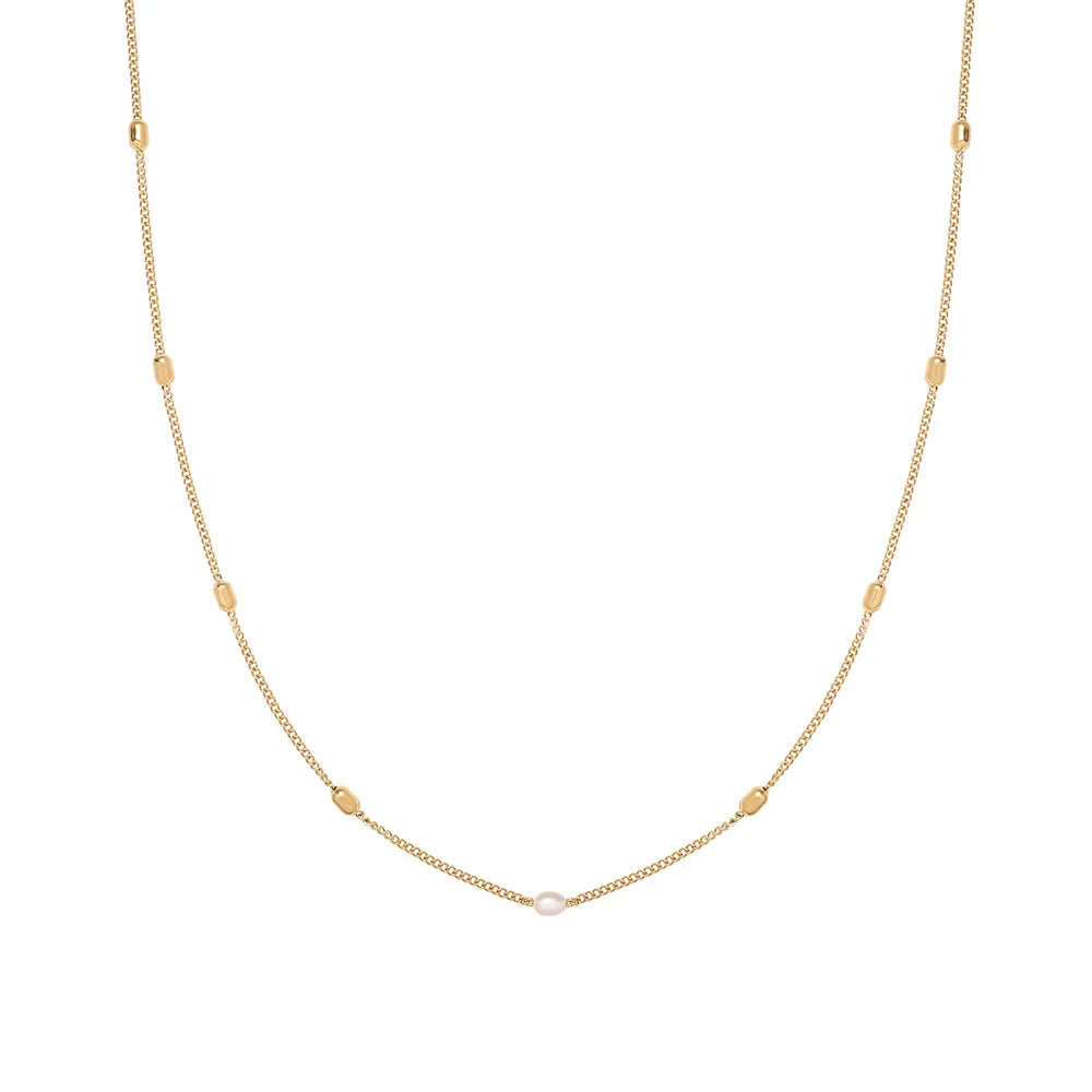 Joolim Jewelry 18K Gold Plated Fresh Water Pearl Dainty Chain Beads Satellite Necklace Stainless Steel Jewelry Wholesale MegaBDM