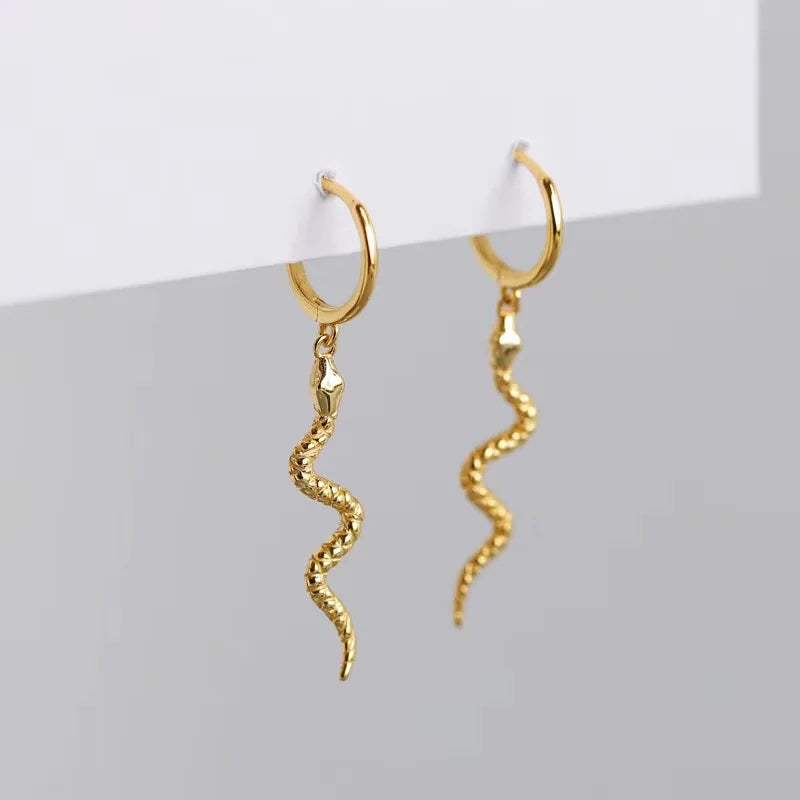 Fashion Fine Cute Animal Gold Jewelry Snake Diamond Hoop Earrings