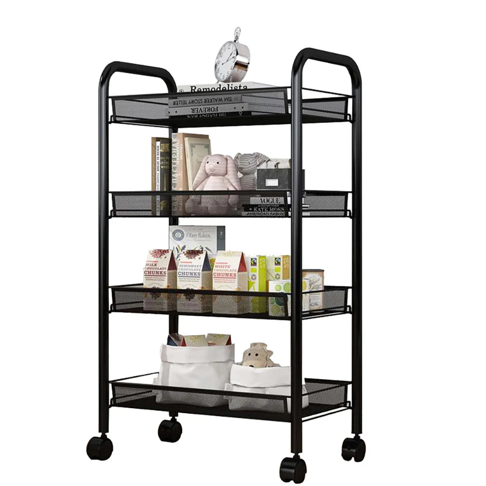 Rolling Cart Wheels Detachable Basket Kitchen Storage Shelf Multifunction Steel Eco-Friendly Foldable Household Three-Layer