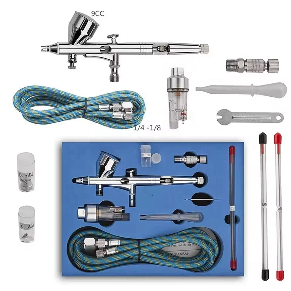 Double Action Spray Gun Airbrush Set with Tips 3 Cups Spray Gun Model Air Brush for Nail Tool Tattoo Art