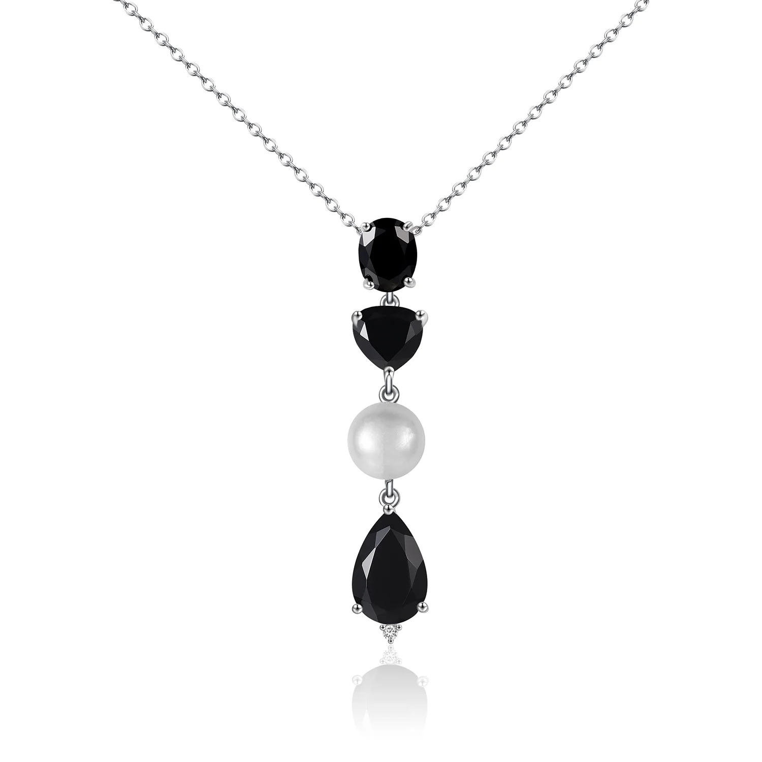 C8319 Abiding Jewelry New Arrival 925 Sterling Silver Natural Onyx Gemstone Pearl Necklace Pendant Wholesale