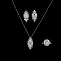 Echsio Chic 3 Pcs Stud Earrings Adjustable Ring Jewelry Sets Plating Pave Cubic Zirconia CZ Geometric Necklace Set CN2949