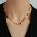 New Design Iced Out Hollow Classical 18k Gold Plated Colorful Zircon Necklace Women Cuban Link Chain Necklace