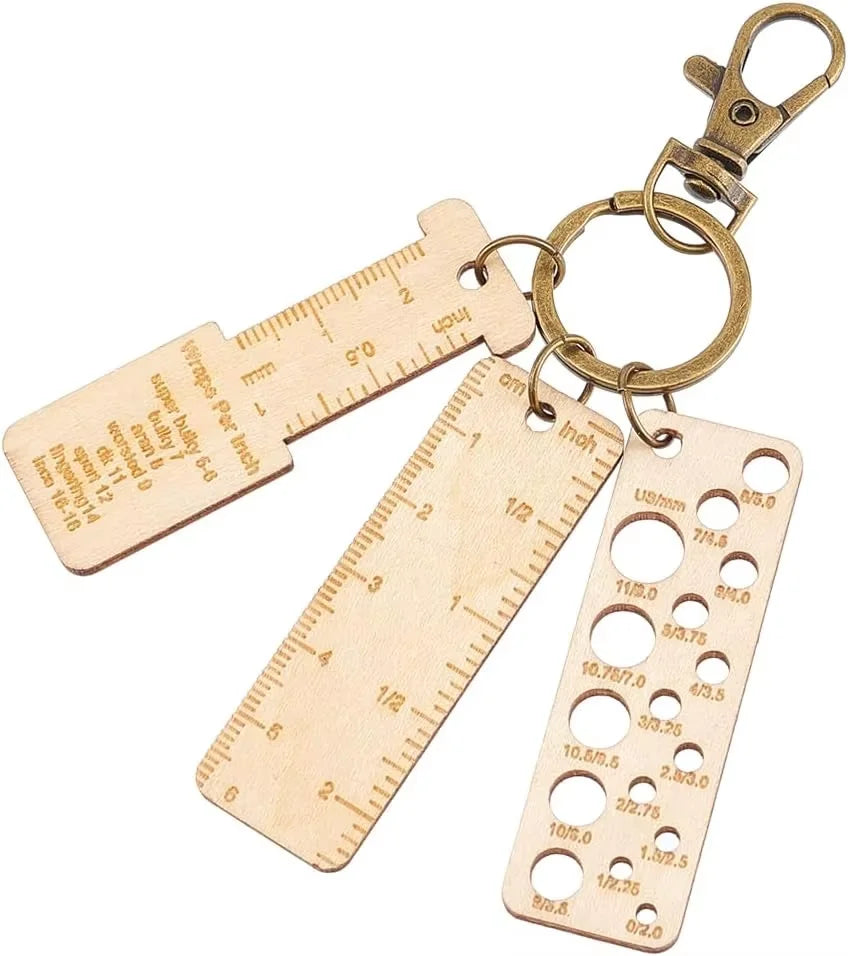 Tailai DIY Small Ornament Gauge Key Chains Knitting Needle Gauge Yarn Wrap Guide Board for Measuring Crochet