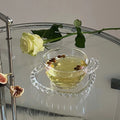 Solhui French Romantic Beaded Edge Heart Shape Glass Coffee Cup Saucer Set Milk Flower Tea Cup
