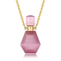 Aromatherapy Diffuser Jewelry Natural Crystal Stone Pink Cat's Eye Opal Perfume Bottle Pendant Necklace for Women