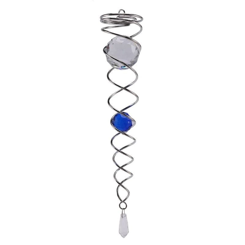 Factory Price 12 Inch Wind Spinner Tail Wind Chime Windmill Crystal Metal Wire Ball  Bell Spiral Tail Outdoor Garden Decoration