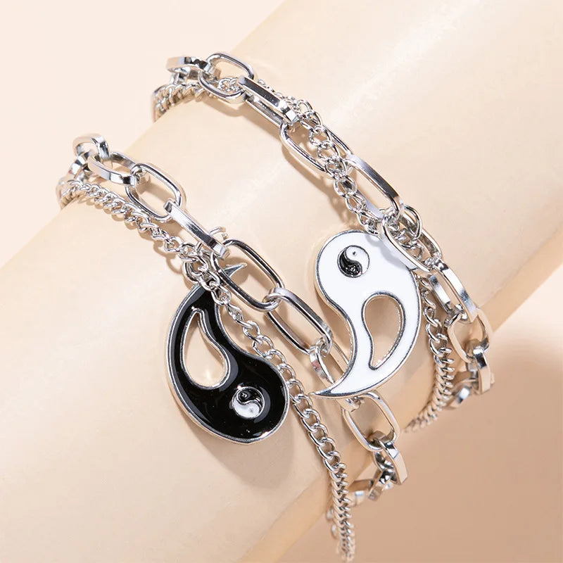 Wholesale Metal Layers Bracelet for Couple Multi Layers Geometric Puzzle Taiji Best Friend Bracelet for Men Women
