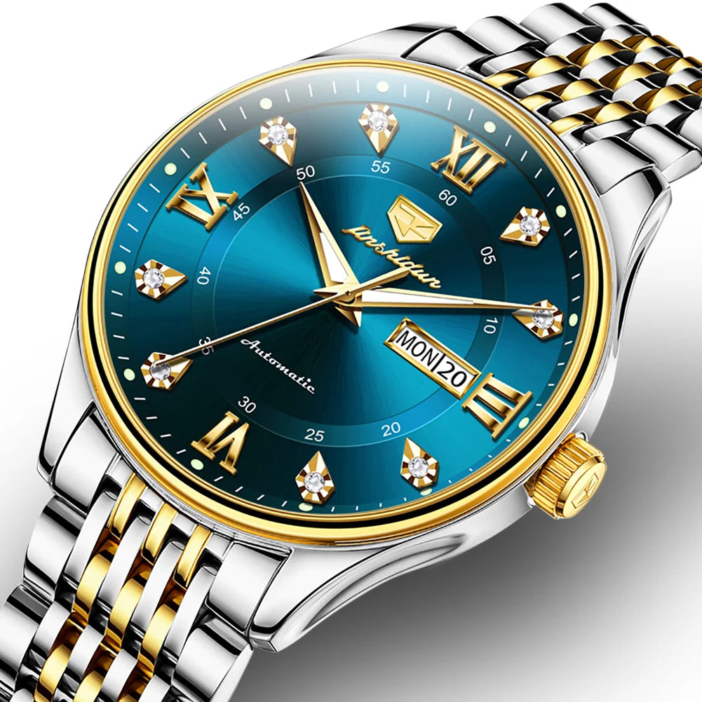 Jsdun 8939 OEM Luxury Odm Custom logo Stainless Steel Diamond Calendar Automatic Mechanical Watch for Man
