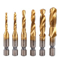 1Pcs/6Pcs Titanium Plated Hex Shank HSS Screw Thread Metric Tap Drill Bits Screw Machine Compound M3 M4 M5 M6 M8 M10 Hand Tools