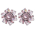 Chic Glass Crystal Round Floral Earrings Colorful Rhinestone Crystal Flower Stud Earrings for Lady