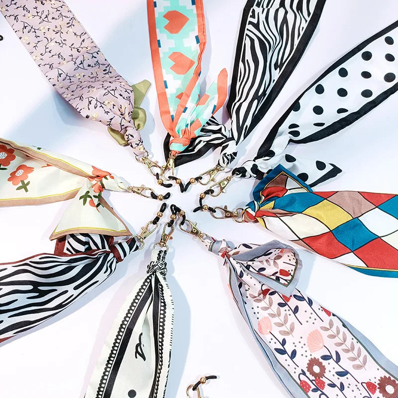 Trendy Bohemian Silk Scarf Glasses Chain Hanging Rope for Women Retro Printed Ribbon Sunglasses Lanyard Eyewear Accessories