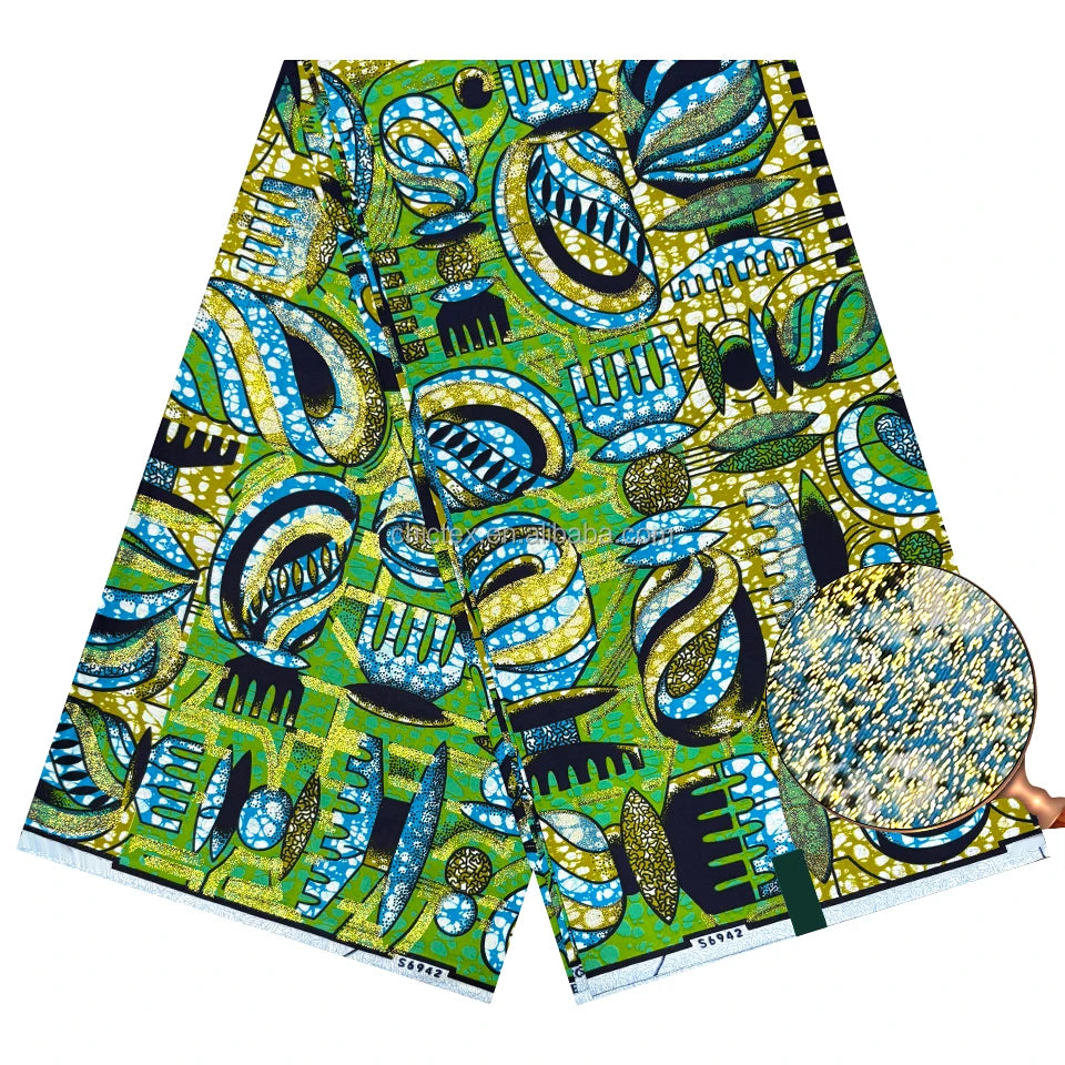 6 Yards 100% Cotton Super Glitter African Wax Printed Dress Fabric Africa Loincloth Combed Woven Technique Plain Stretch