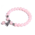 New Style 8MM Fashion Rose Quartz Gemstone Round Beads Energy Healing Stretch Bracelets with Elephant for Women Girl Party Wear