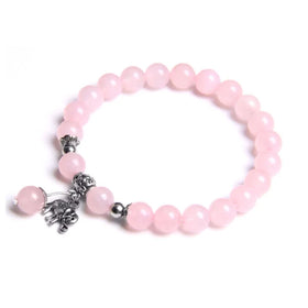 New Style 8MM Fashion Rose Quartz Gemstone Round Beads Energy Healing Stretch Bracelets with Elephant for Women Girl Party Wear