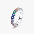 Pure 925 Sterling Silver Rainbow Color Fine Jewelry Bright Multi-color Cubic Zirconia Fashion Eternity Band Rings for Women
