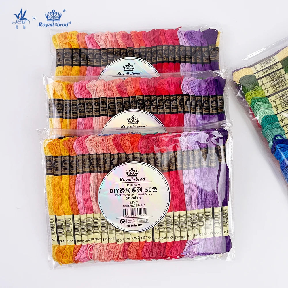 Egyptian Cotton Thread 50-Colors Rainbow Embroidery Floss Mercerized 100% Cotton Popular for Cross Stitching Sewing Handmade