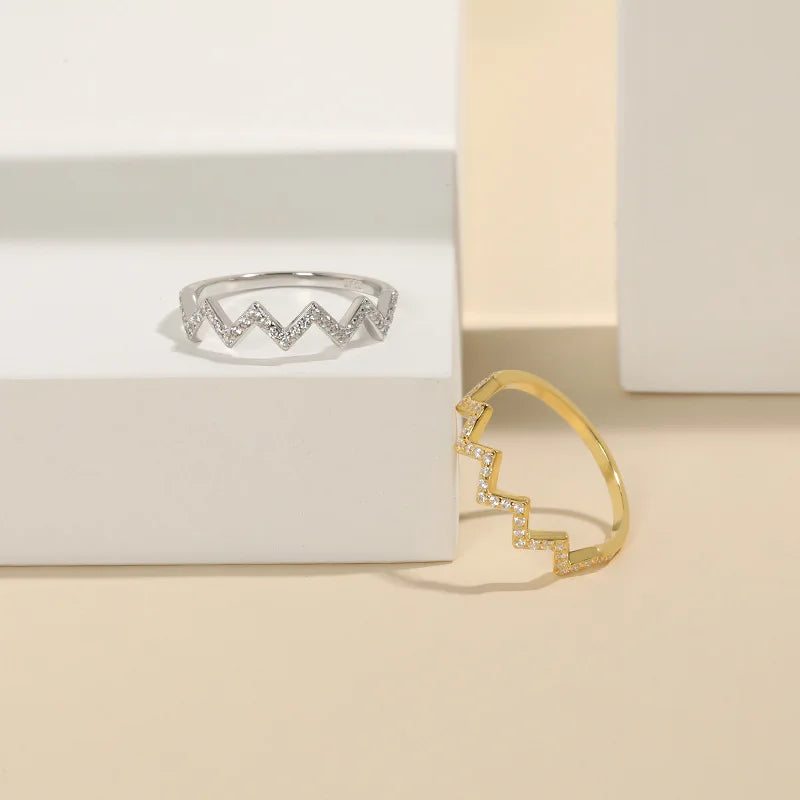 FUAMAY Fashion Minimalist 18K Gold Plated 925 Silver ECG Ring Wholesale 925 Sterling Silver Pave Zircon Waver Ring