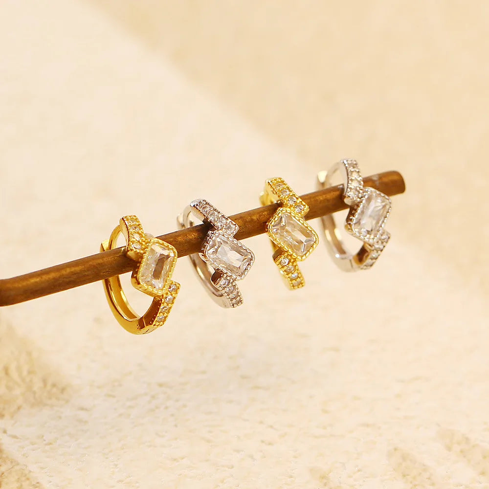 NEW Wholesale Fashion Jewelry 925 Sterling Silver Geometry square Cz Zircon Gold Plated Hoop Earring Jewelry for Women
