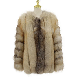 QC23012 New Arrival Golden Island Fox Fur Trimmed Breathable Casual Coat