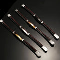 Vintage Engraved Words Bracelet Braided Woven Bracelet Stainless Steel Leather Bracelet for Men