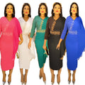 Popular Design African Dresses Polyester Elastic Fabric Rhinestone Luxury for Women 2023