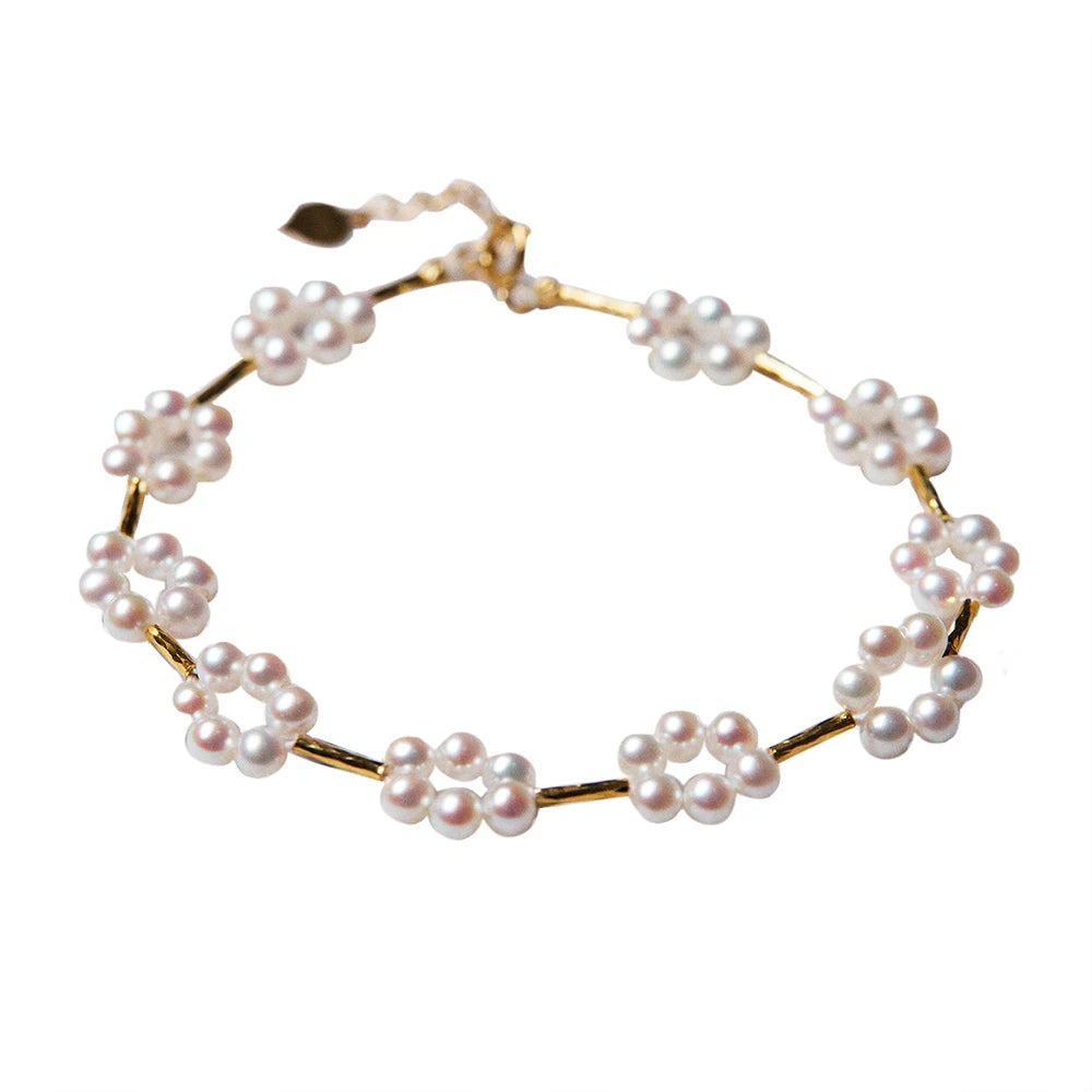Artisanal 18k Solid Gold Choker Freshwater Flower Pearl Bracelet for Girls Fashion Jewelry Custom Pearl Bracelet