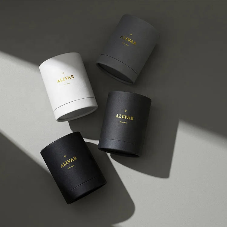 Black White Rigid Small Paper Cardboard Round Box Empty Candle Jars Candle Paper Tubeckaging With Custom Metal Lip