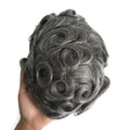 Natural Indian Human Remy Hair Grey Hair Transparent Thin Skin PU Base Men Toupee