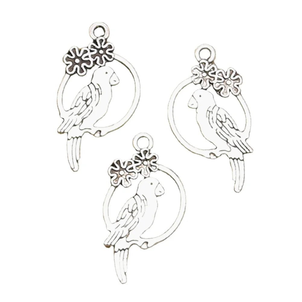 Charms Bird Parrot Birdcage 14x28mm Handmade Making FitVintage Tibetan Silver Color PendantsDIY for Bracelet Necklace