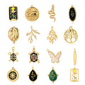 Fashion Branches Leaves Tree Flower Feather Turtle Snake Butterfly Multi-Color Oil Drop Color Diamonds Stainless Steel Pendant