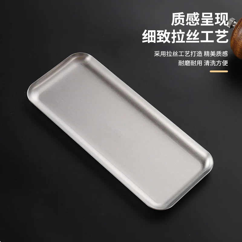Rectangular Gold Stainless Steel Tray BBQ Plate 18/10 Metal Steak Dessert Snack Plate Hotel Serving Tray