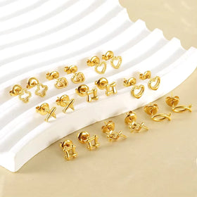 Mini Stainless Steel Heart Geometric Hollow Stud Earrings 18K PVD Plated Earrings and Accessories Wholesale