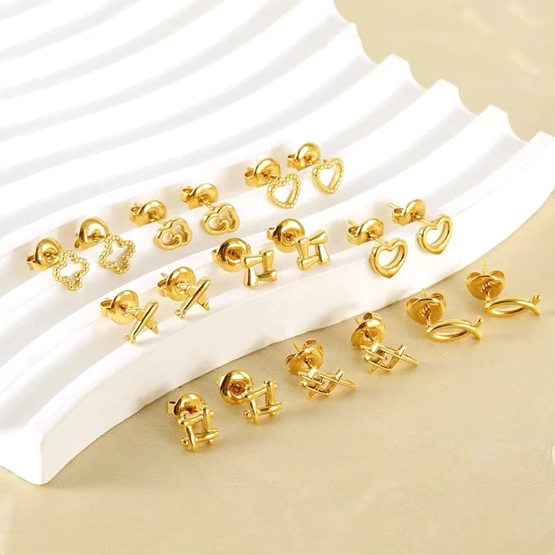 Mini Stainless Steel Heart Geometric Hollow Stud Earrings 18K PVD Plated Earrings and Accessories Wholesale