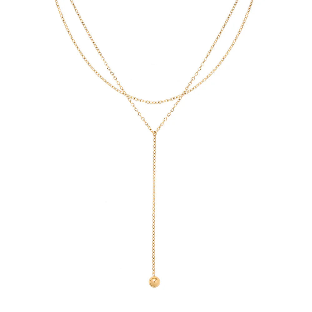 Dainty Necklace Bead Pendant Layered Necklace Stainless Steel Jewelry Gold Chains Waterproof Y Tassel Long Necklace for Women